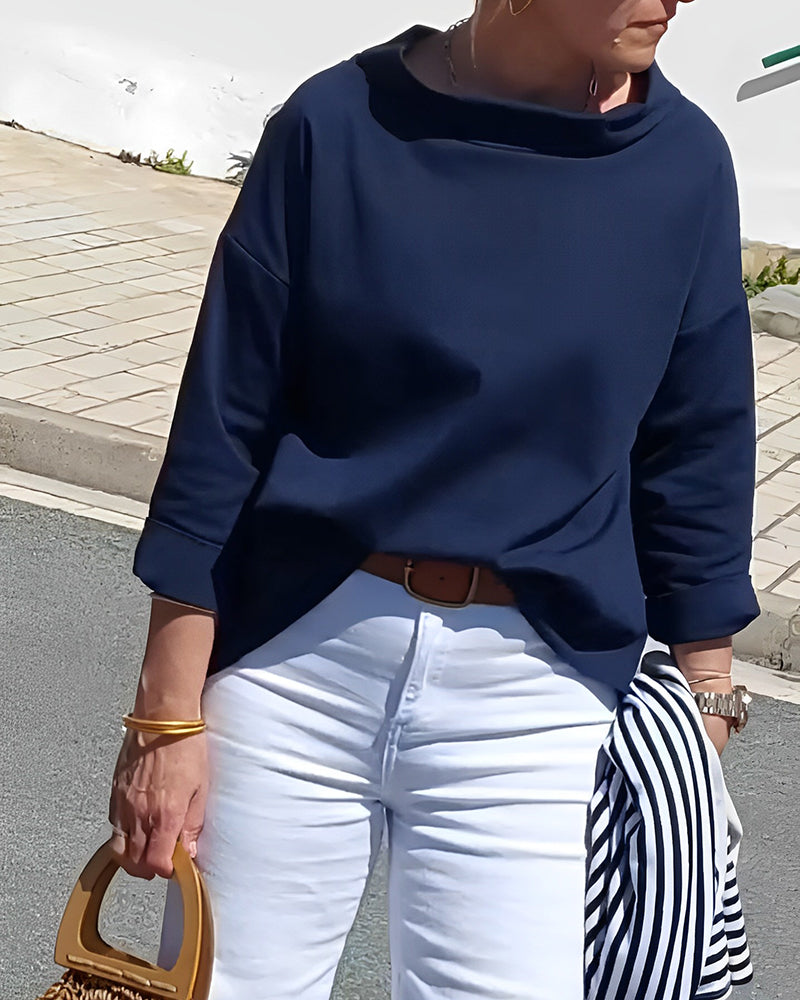 Solid color lapel casual top