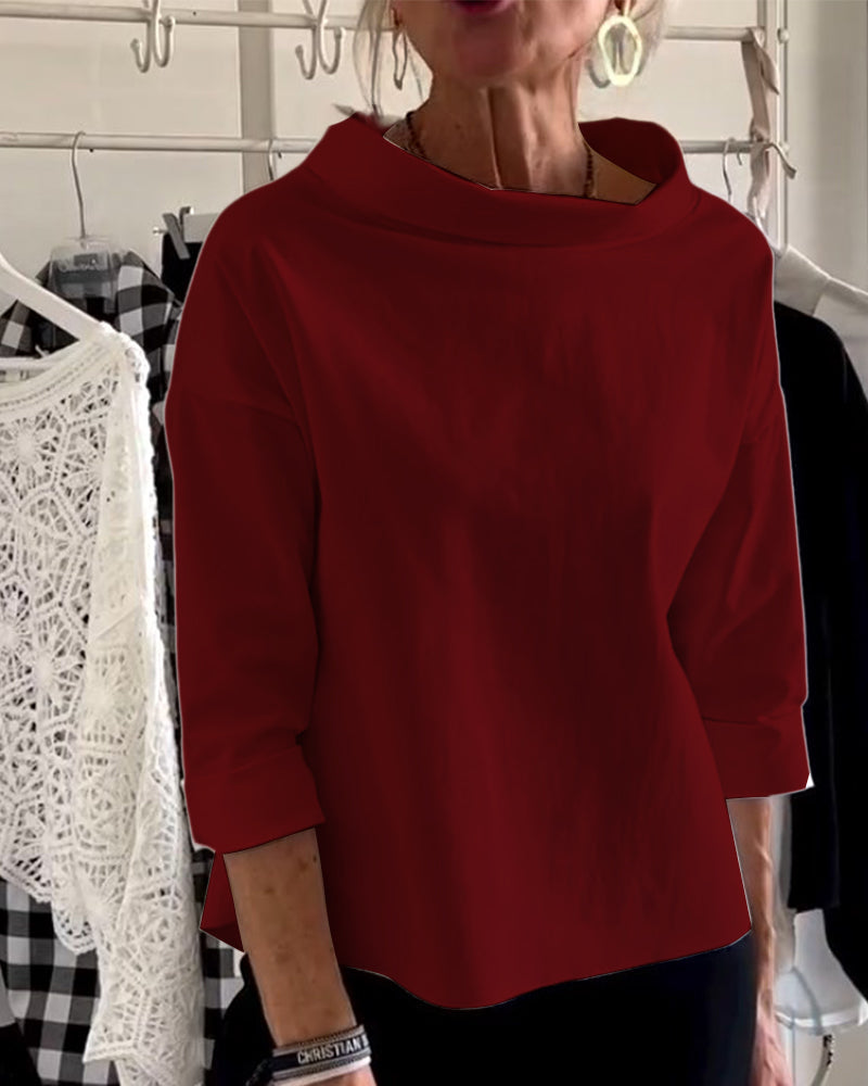 Solid color lapel casual top