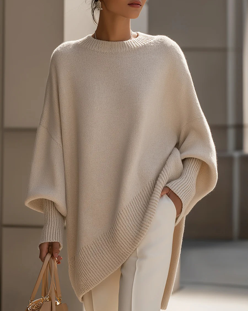 Round Neck Loose Mid-Length Pullover