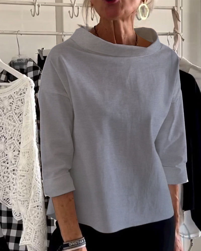 Solid color lapel casual top