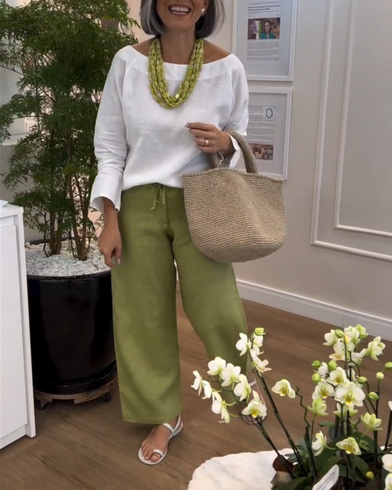 Solid Color Casual Drawstring Wide-leg Pants