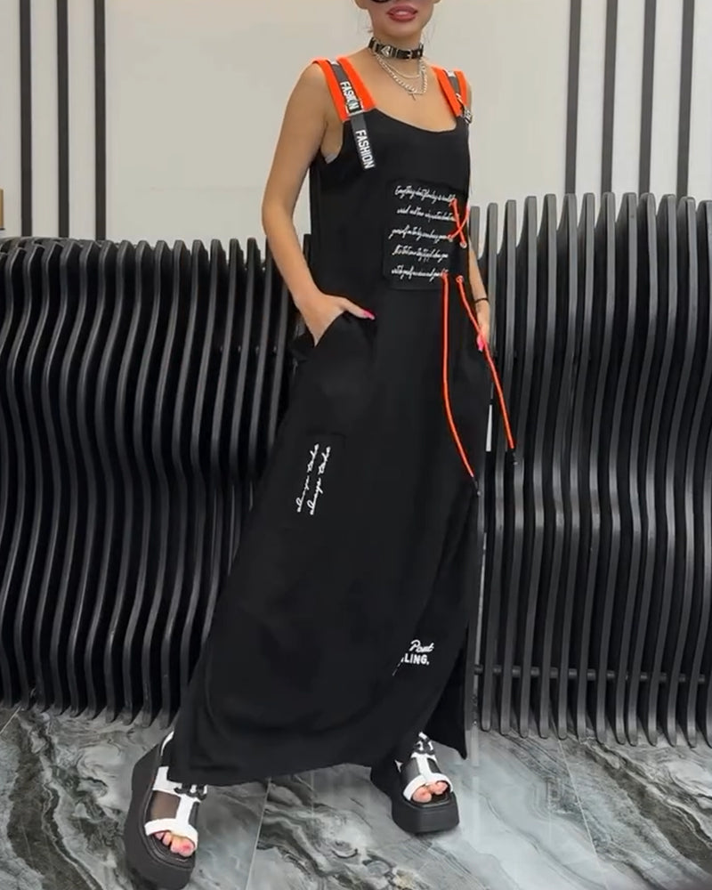 Sleeveless Personalized Letter Print Dress