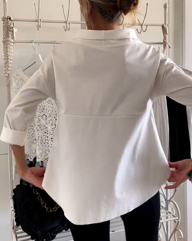 Solid color lapel casual top