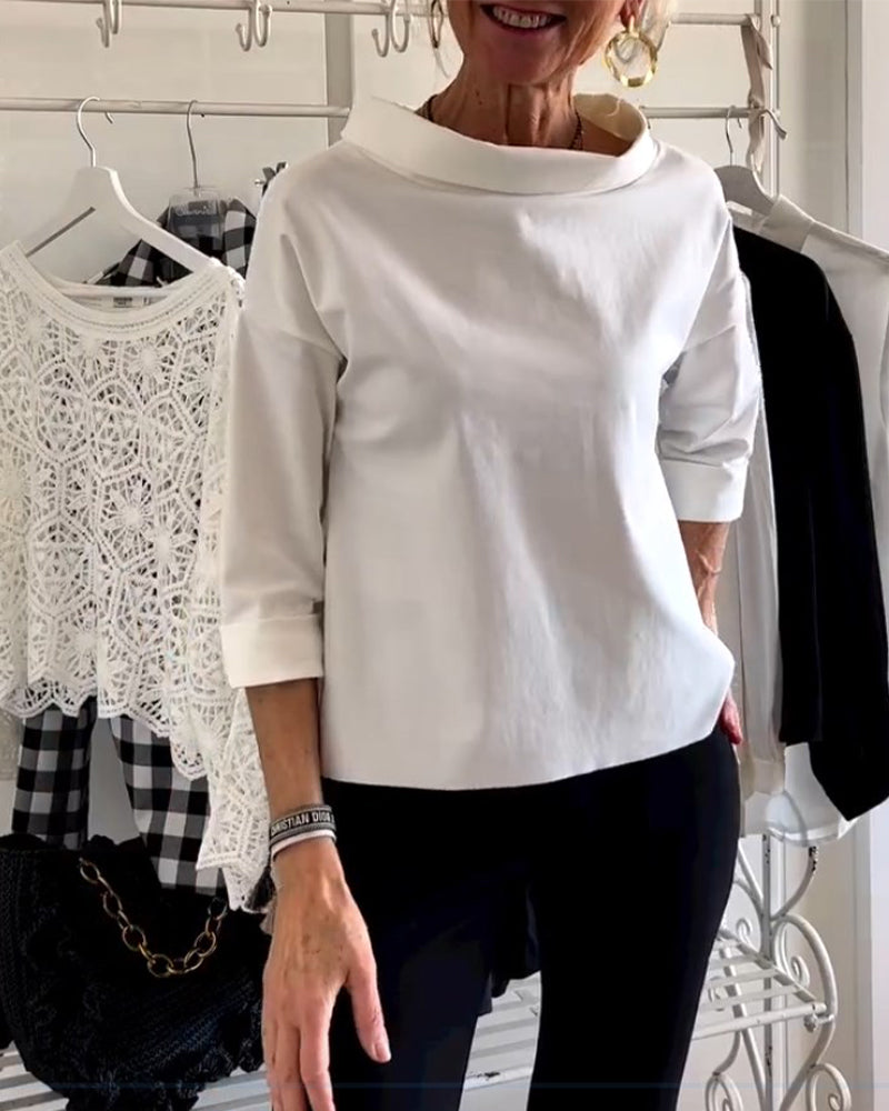 Solid color lapel casual top