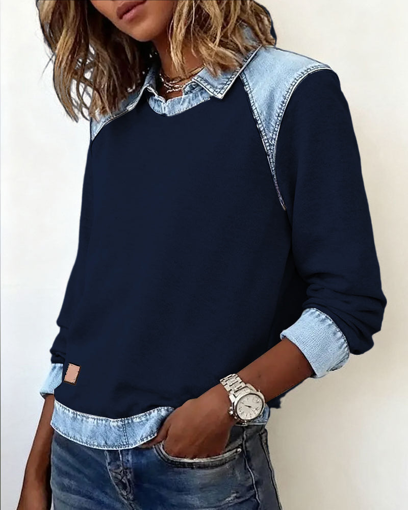 Fashionable Lapel Long-Sleeved Blouse
