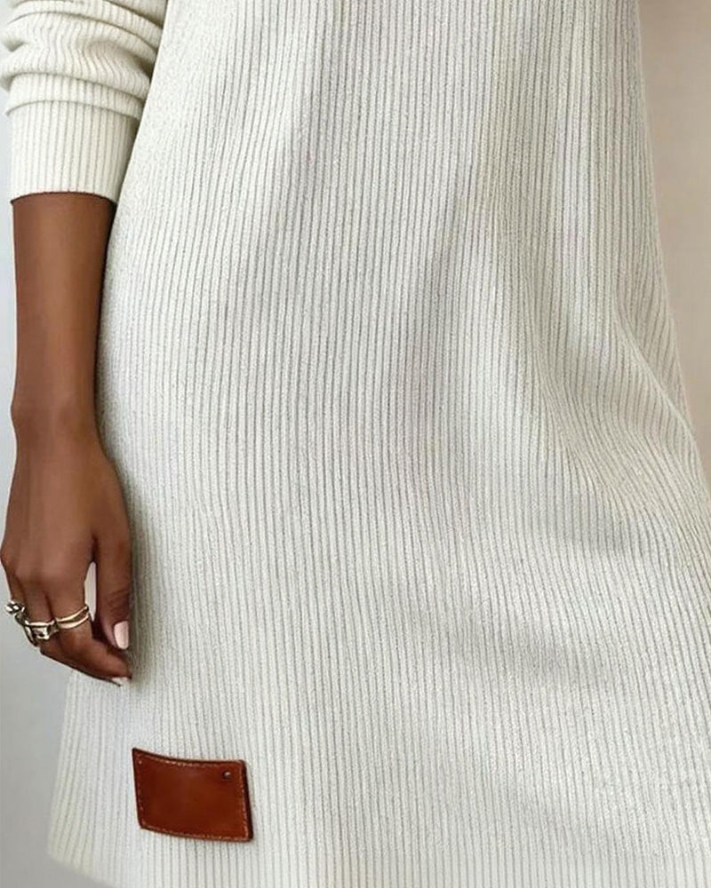Pile Collar Long Sleeve Straight Dress