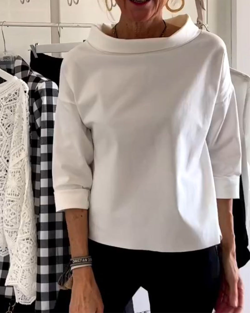 Solid color lapel casual top