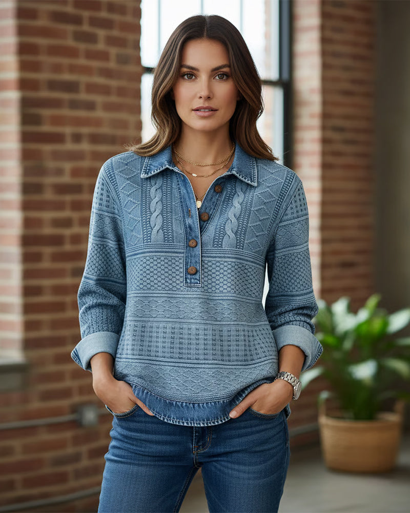 Casual Collared Color-Blocked Pullover Sweatshirt