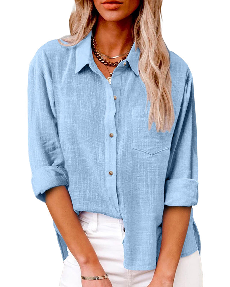 Solid Color Long-Sleeved Shirt With Pockets