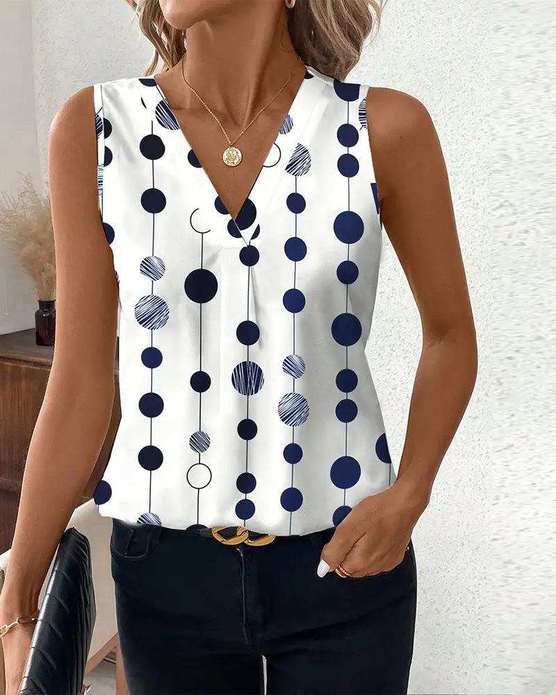 Casual Polka Dot Print Sleeveless T-Shirt
