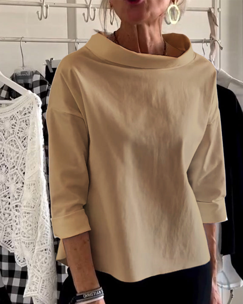 Solid color lapel casual top