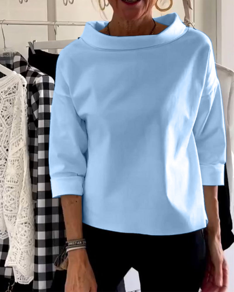 Solid color lapel casual top