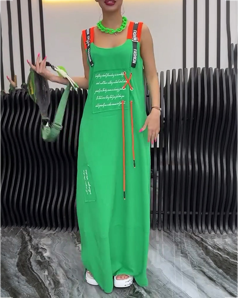 Sleeveless Personalized Letter Print Dress