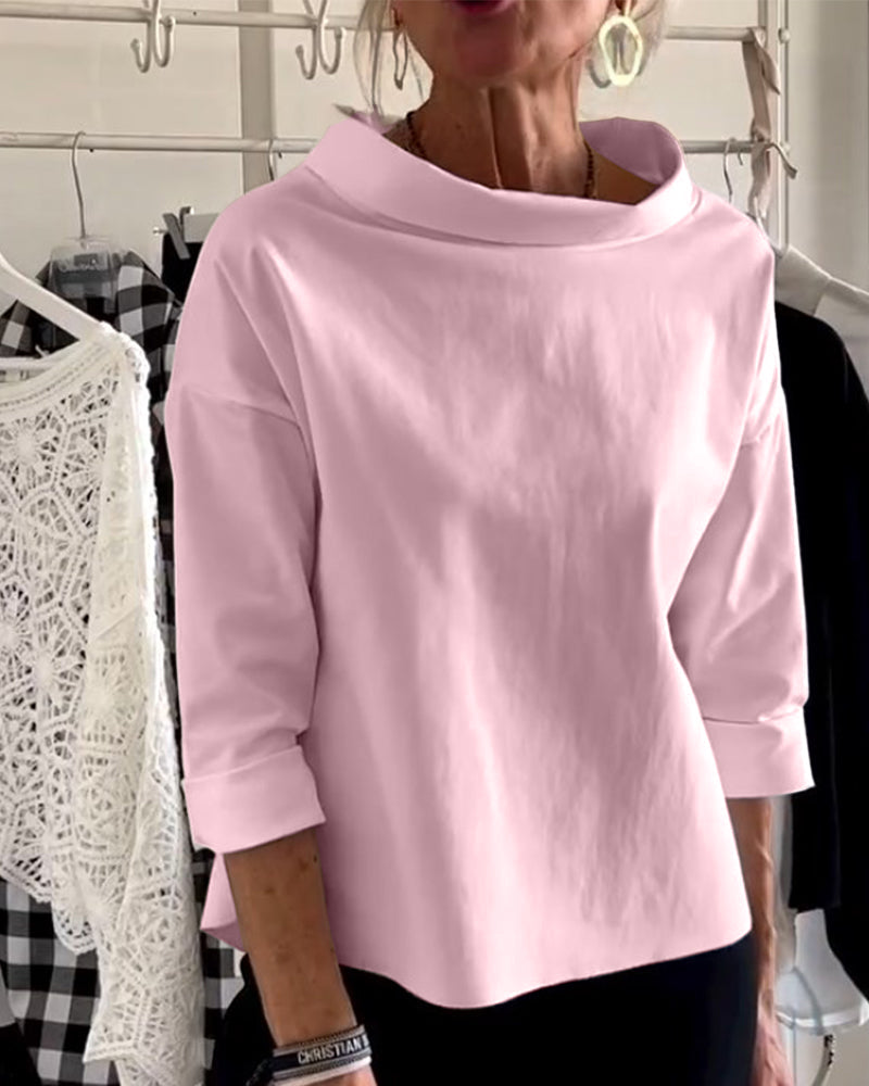 Solid color lapel casual top