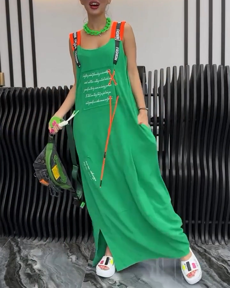 Sleeveless Personalized Letter Print Dress