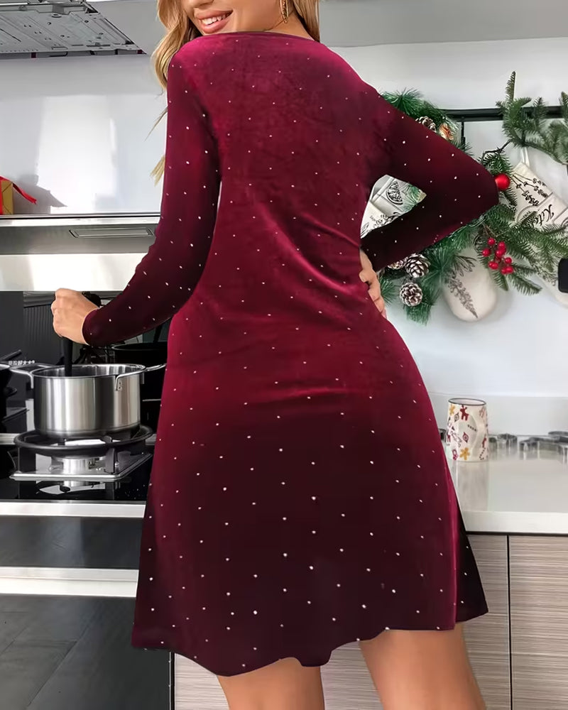 Elegant Polka Dot V-Neck Twist Dress