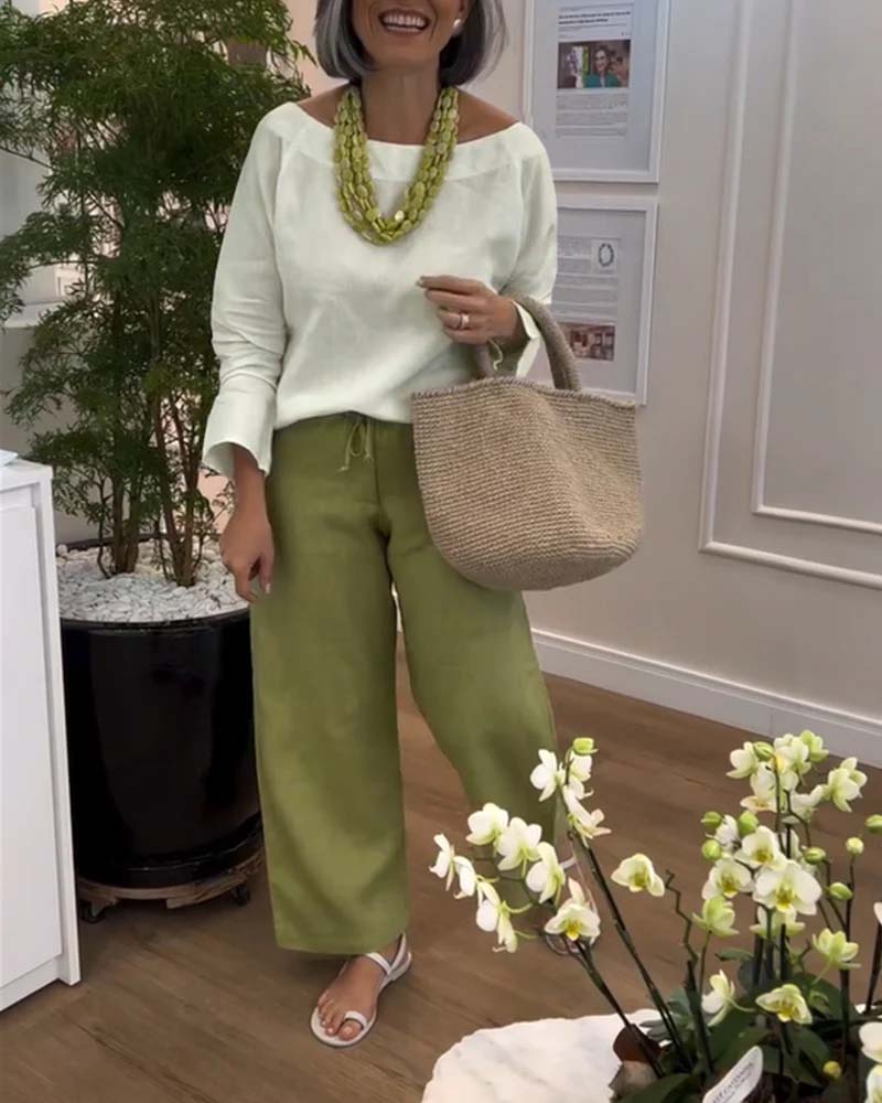 Round-neck Solid-color Long-sleeved Simple Top