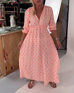 Elegant V-Neck Heart Print Dress