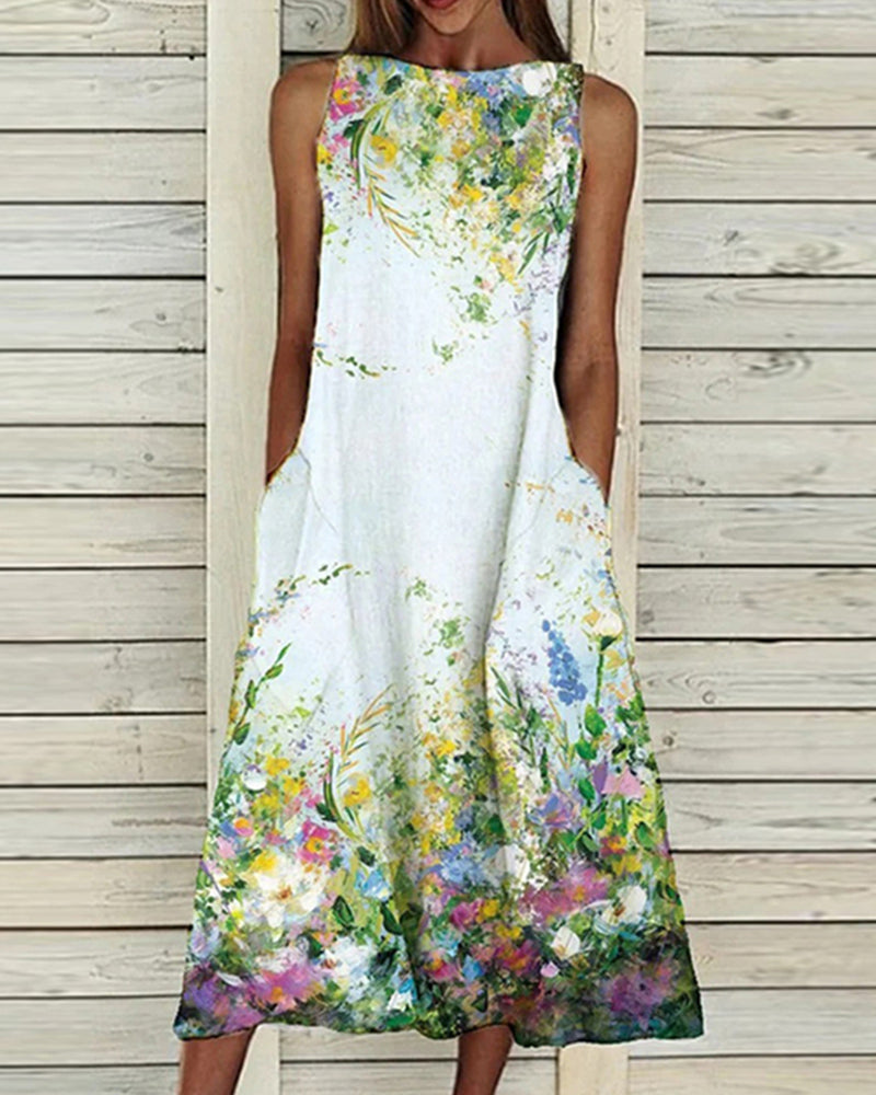 Sleeveless Dress with Floral Print