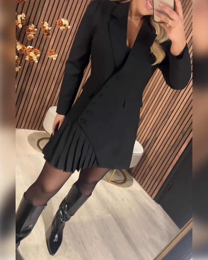 Solid Color Lapel Suit Dress