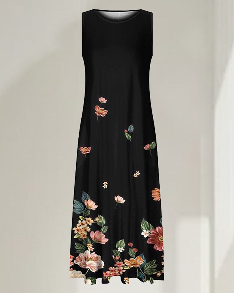Sleeveless Dress with Floral Print