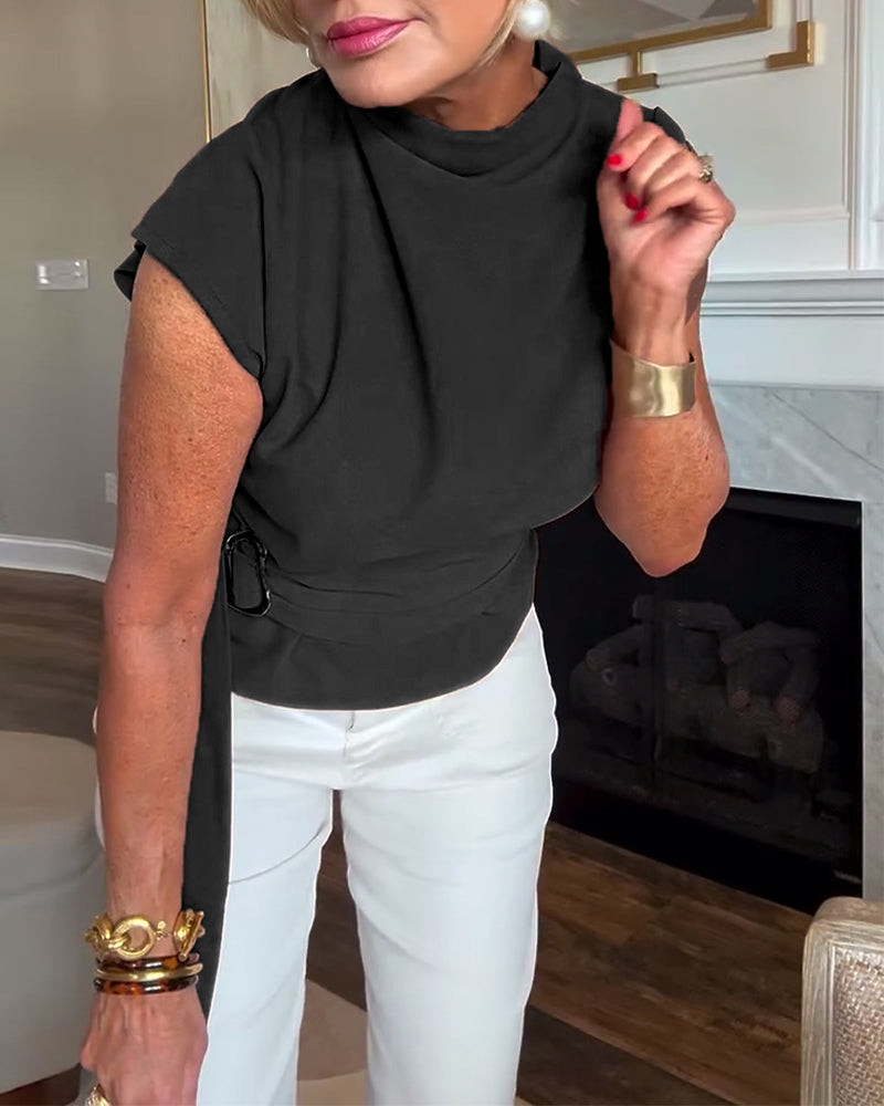 Temperament Waist Solid Color Blouse