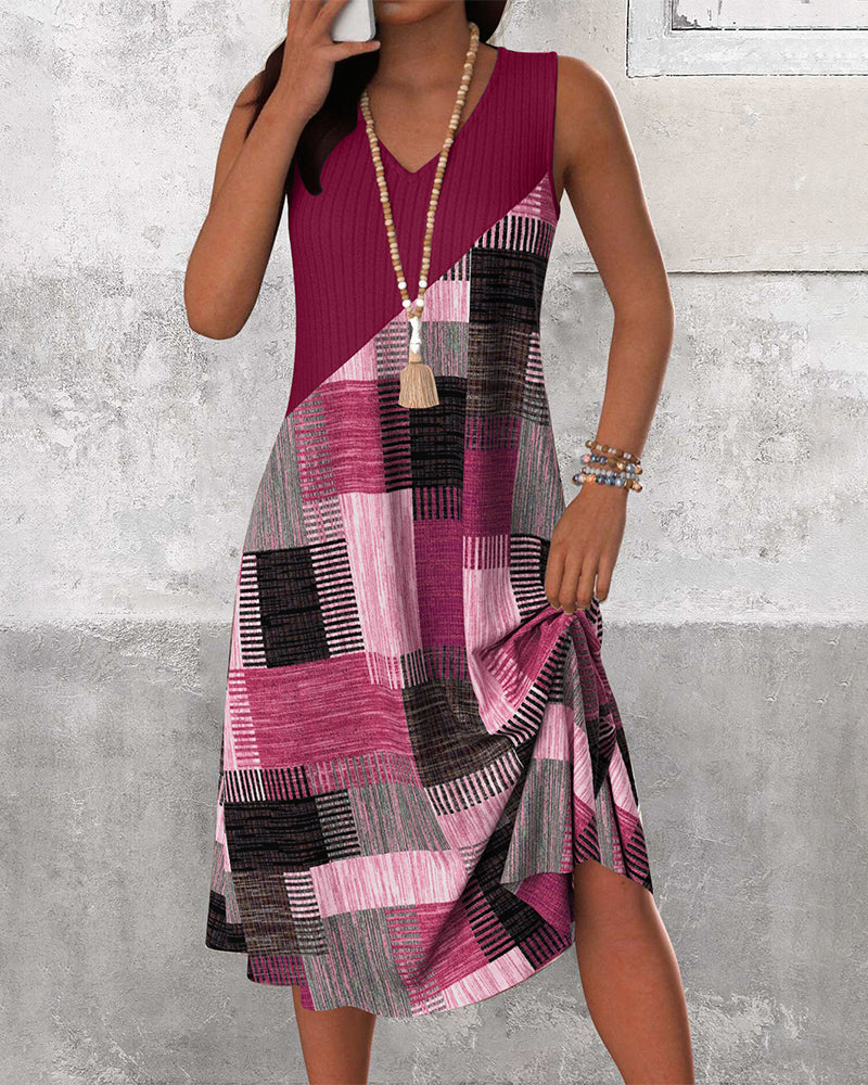 Sleeveless V-Neck Contrast Dress