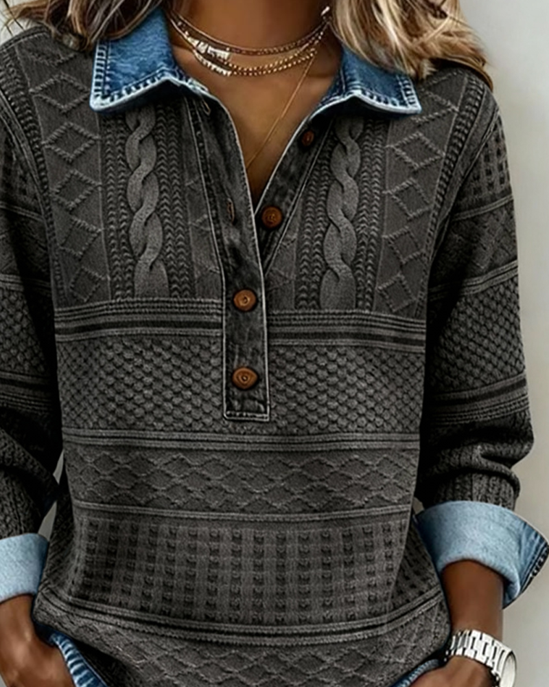 Fashionable Half Button Lapel Sweatshirt