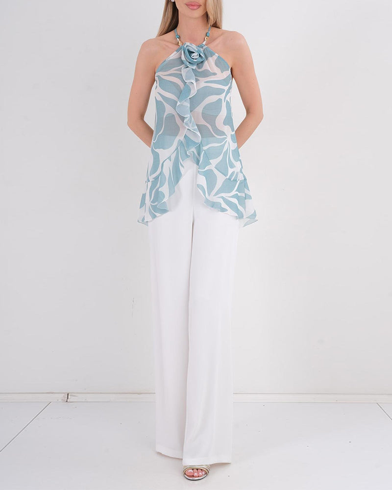 3D Rose Sleeveless Halter Neck Top