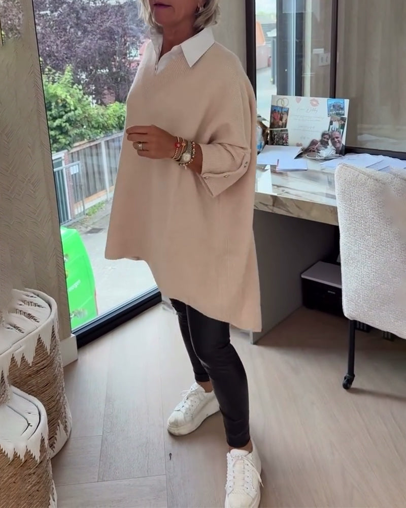 V-Neck Buttoned Asymmetrical Sweater