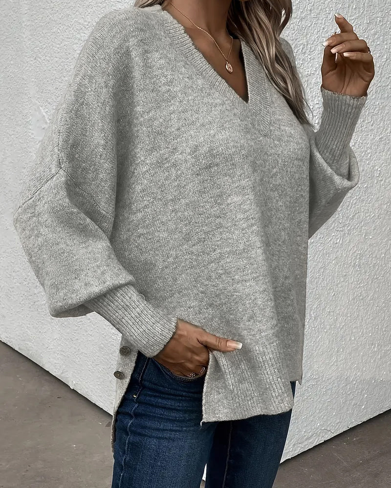 Lantern Sleeve V Neck Sweater