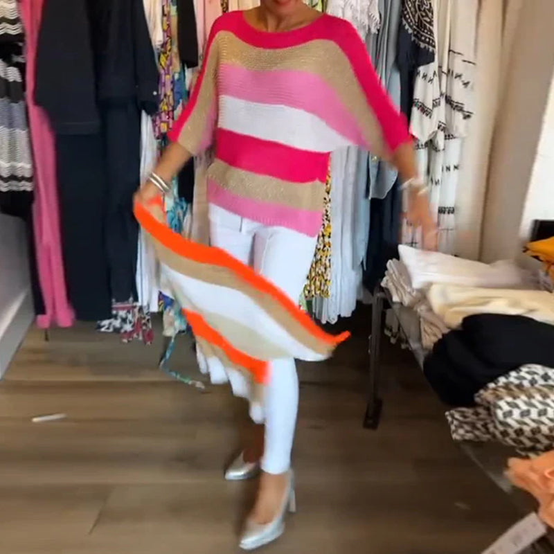 Color block crew neck sweater