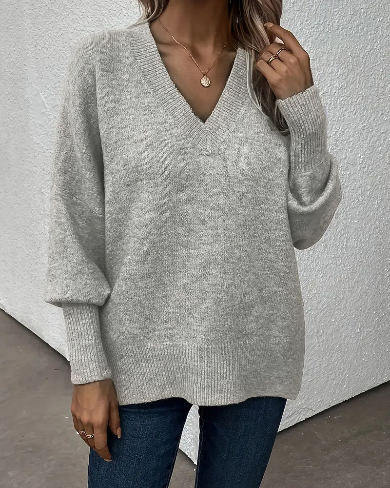 Lantern Sleeve V Neck Sweater
