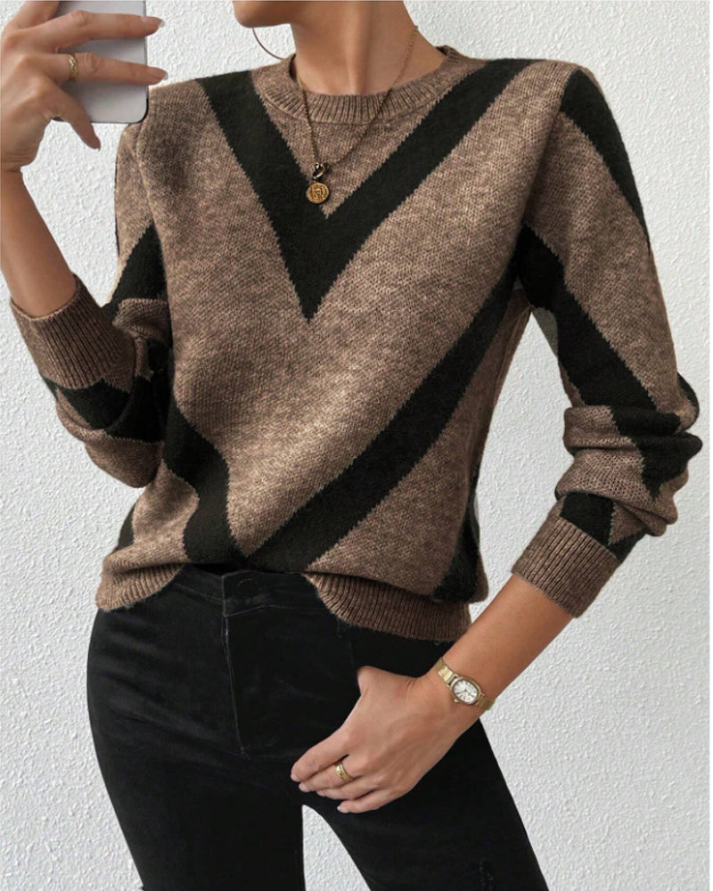 Geometric-Print Crew Neck Sweater