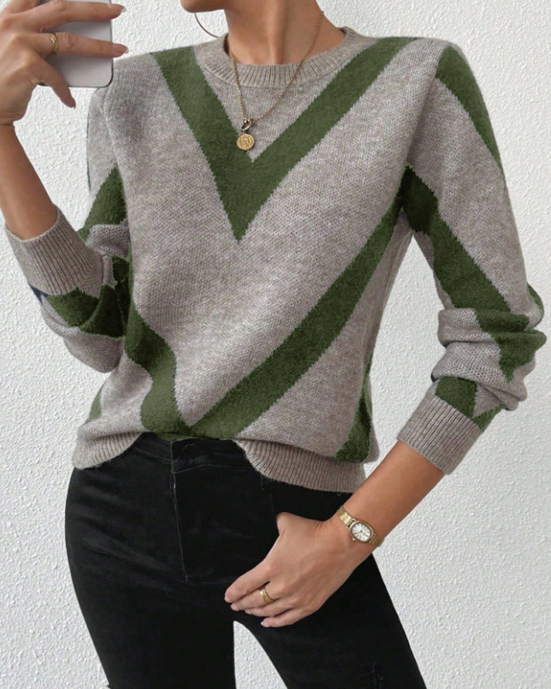 Geometric-Print Crew Neck Sweater