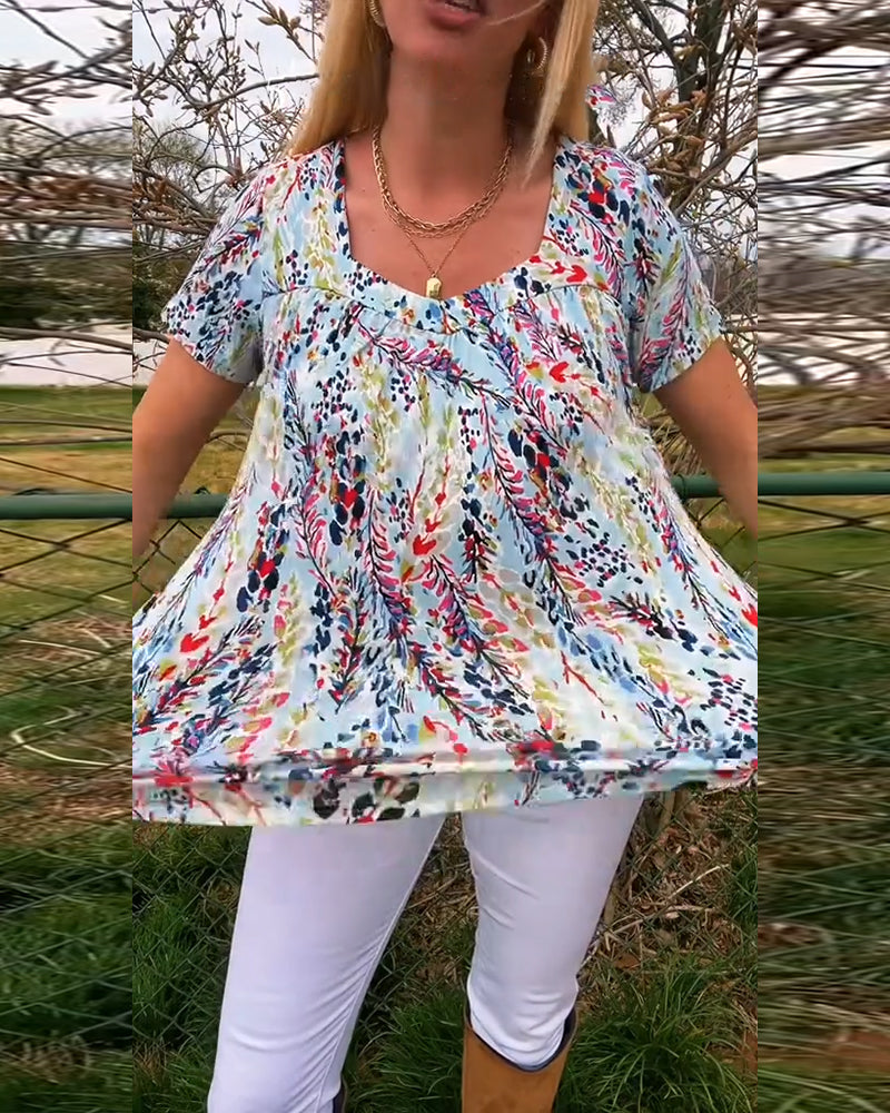 U-Neck Short-Sleeved Printed T-Shirt