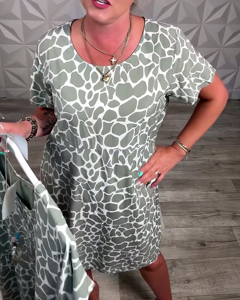 Casual Printed Crew Neck Dress