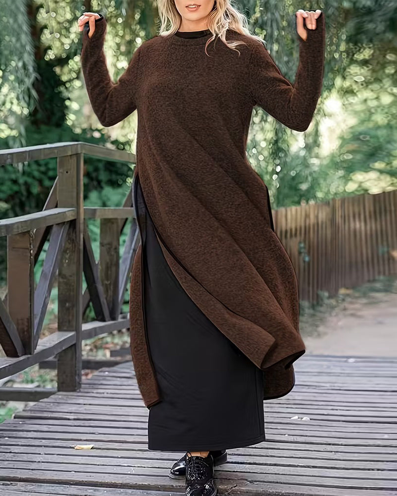 Casual Warm Side Slit Long Dress