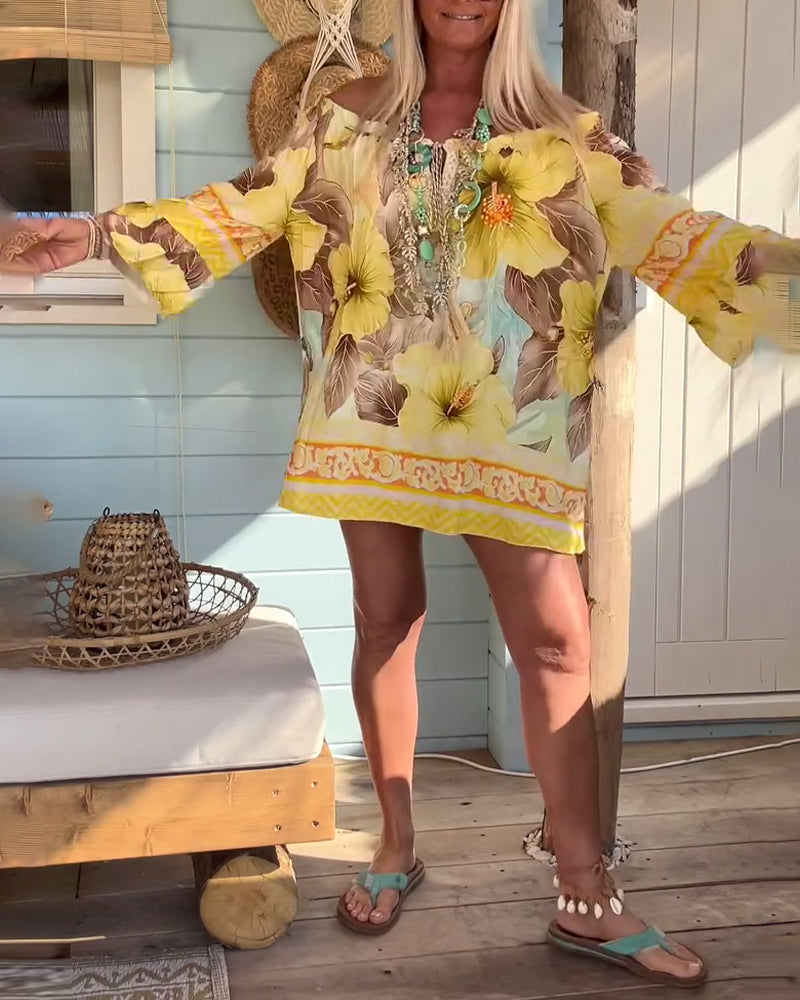 Off-Shoulder Resort Print Blouse