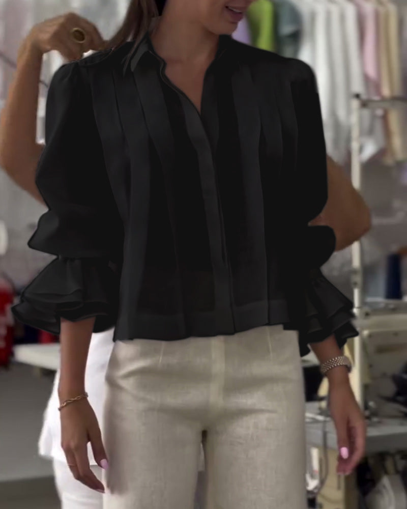 Aumora Puff Sleeve Ruffle Shirt