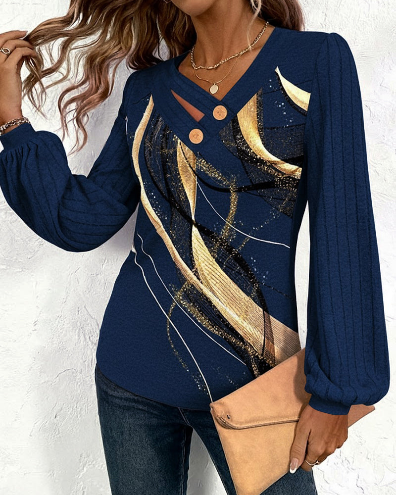 Striped Print Lantern Sleeve Top