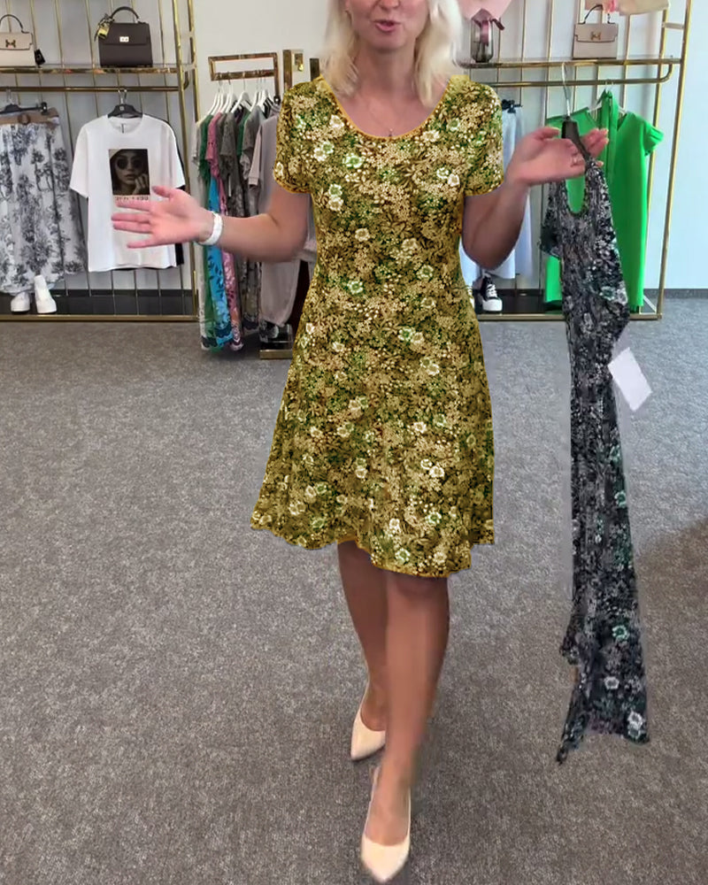 Temperament Slim Waist Printed Dress