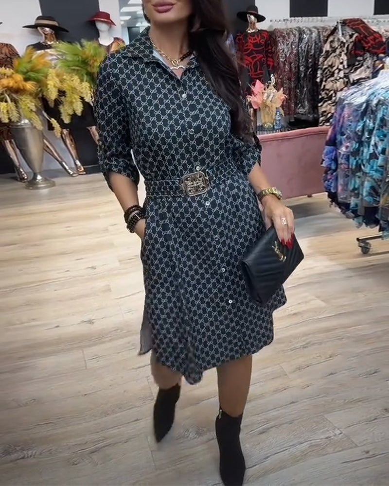 Lapel Diamond Shirt Dress