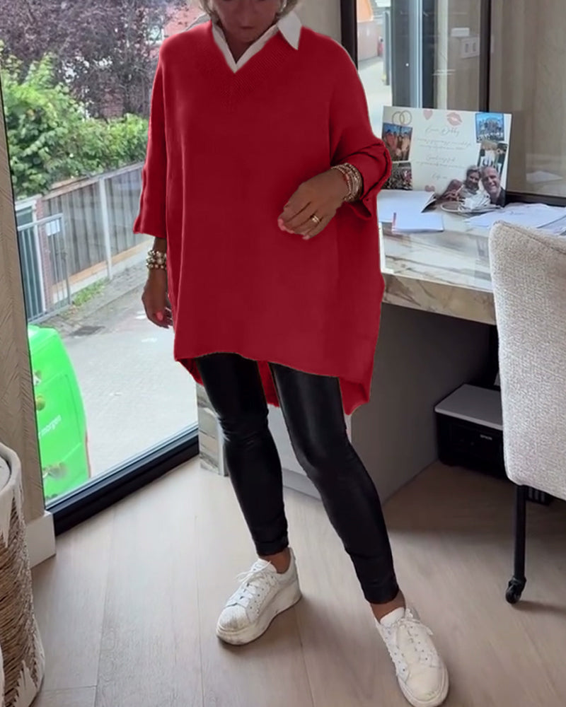 V-Neck Buttoned Asymmetrical Sweater