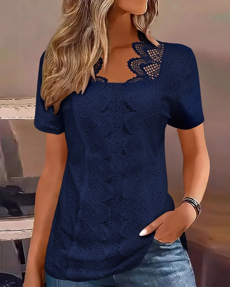 Solid Color Fashionable Lace Blouse