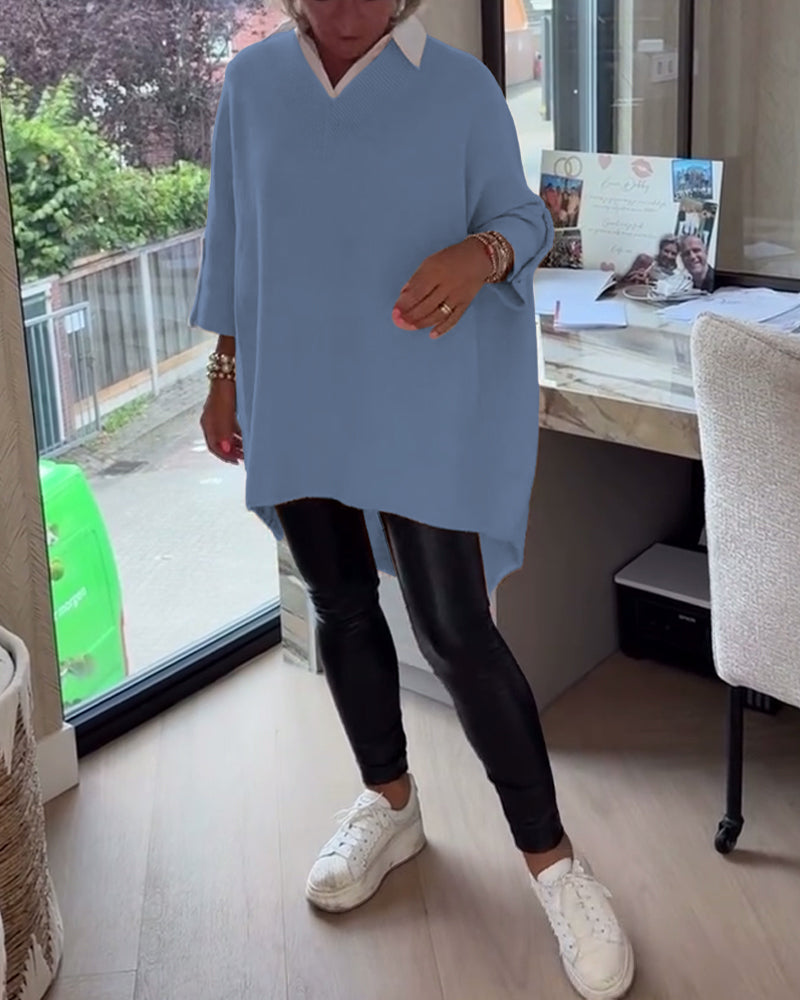 V-Neck Buttoned Asymmetrical Sweater