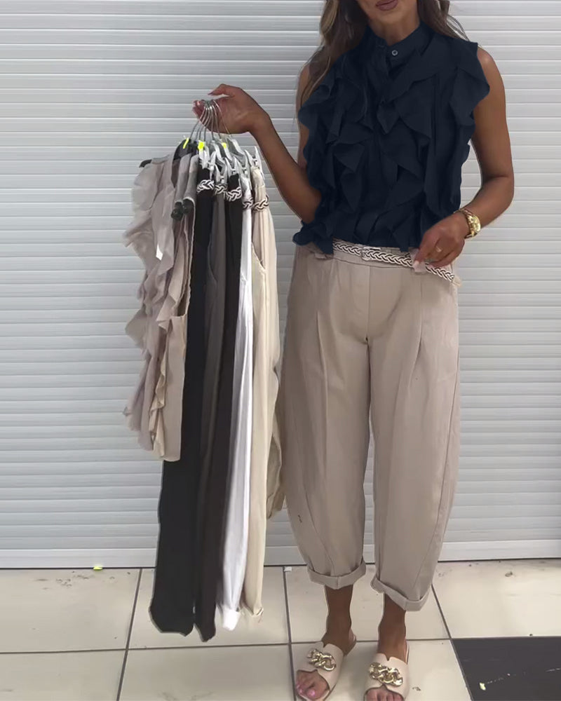 Aumora Designer Ruffle Sleeveless Tank Top