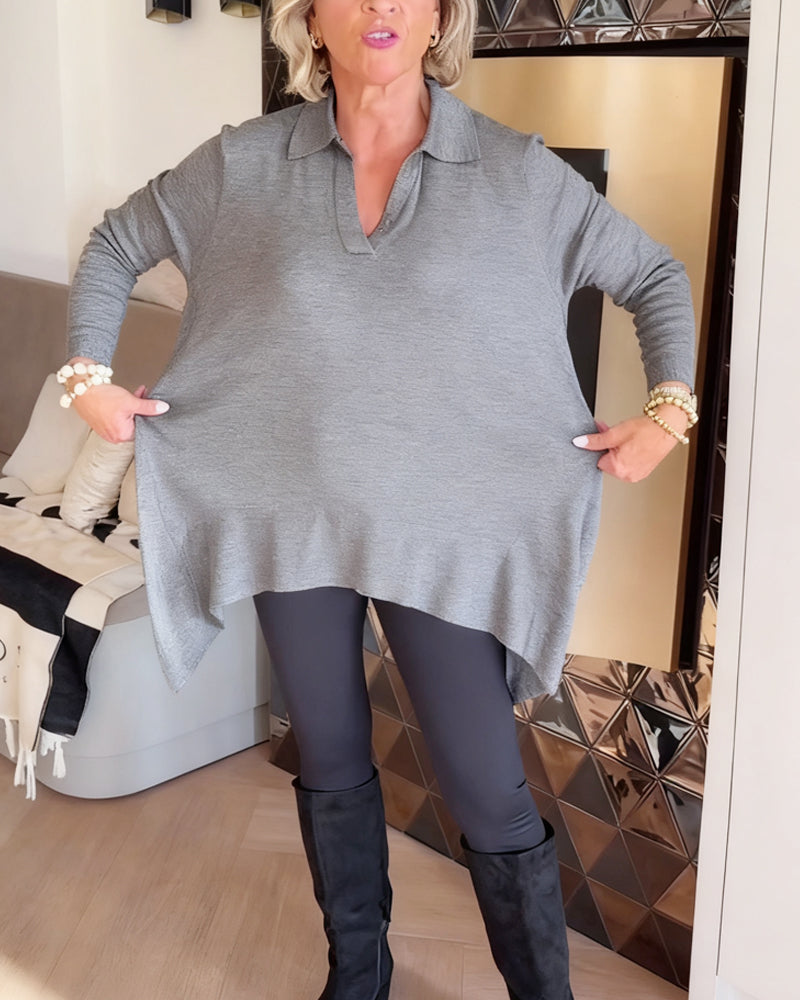 Irregular Lapel Long-Sleeved Top