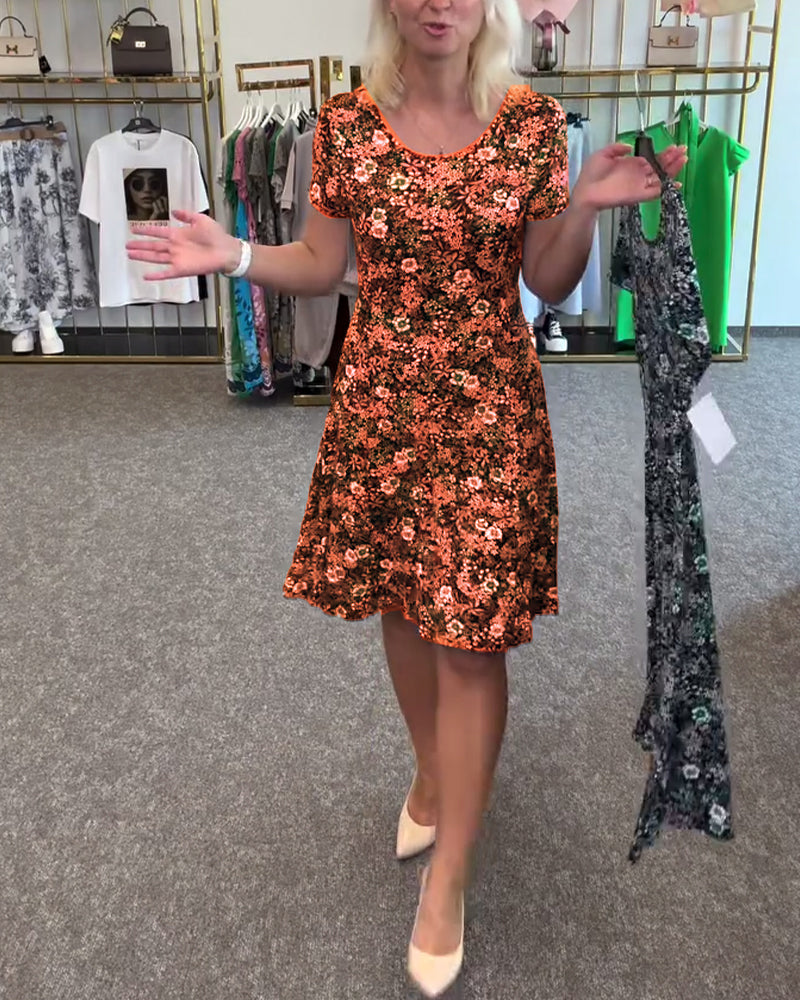 Temperament Slim Waist Printed Dress