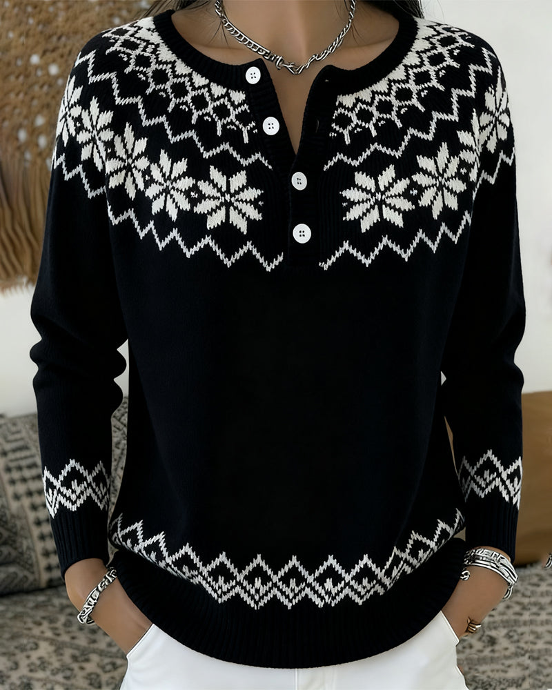 Snowflake Jacquard Half-Open Pullover